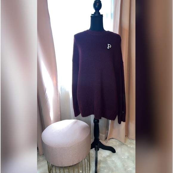 Victoria's Secret/PINK BOYFRIEND SWEATER-Color-Maroon - Picture 2 of 2